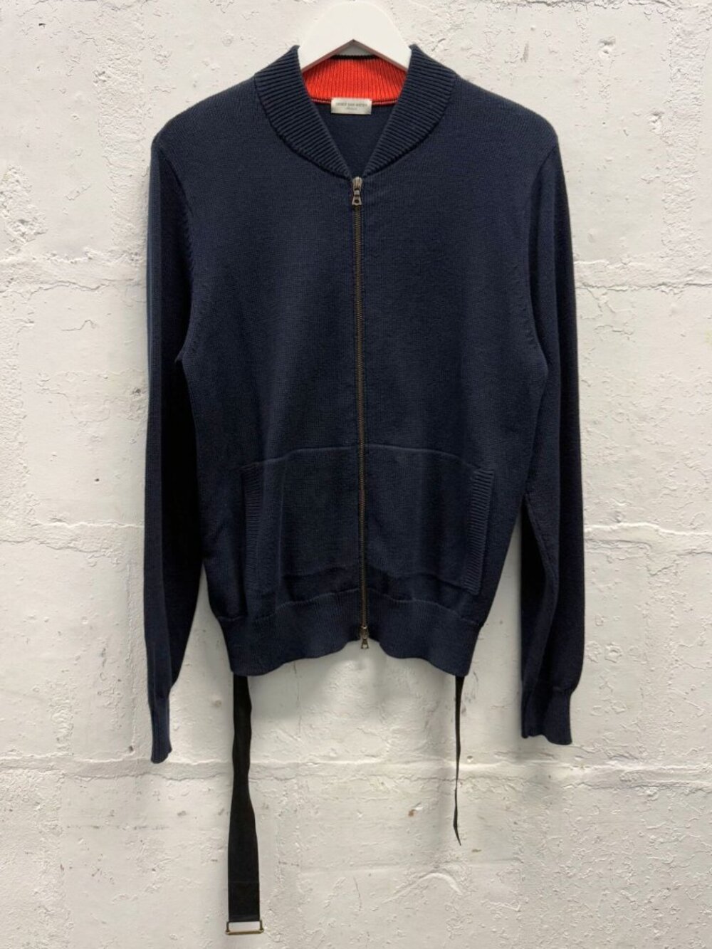 DRIES VAN NOTEN DARK NAVY BELTED ZIP CARDIGAN